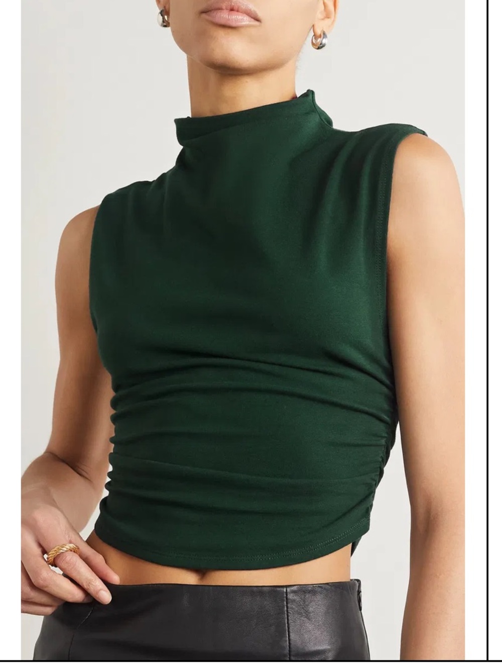 NWT Reformation Lindy Cropped Ruched Stretch Organic Cotton-Blend Top L